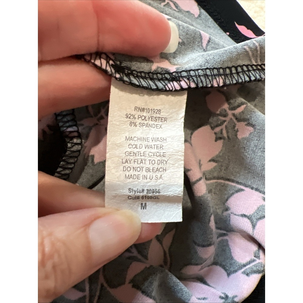 Susan Lawrence Floral Y2K Babydoll Top Size Medium Stretch V Neck Black & Pink - Picture 4 of 5